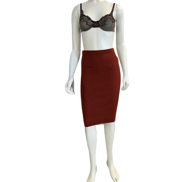 Forever 21 Skirt Size M Womens Knit Ribbed Stretch Midi Medium Orange - Picture 2 of 2